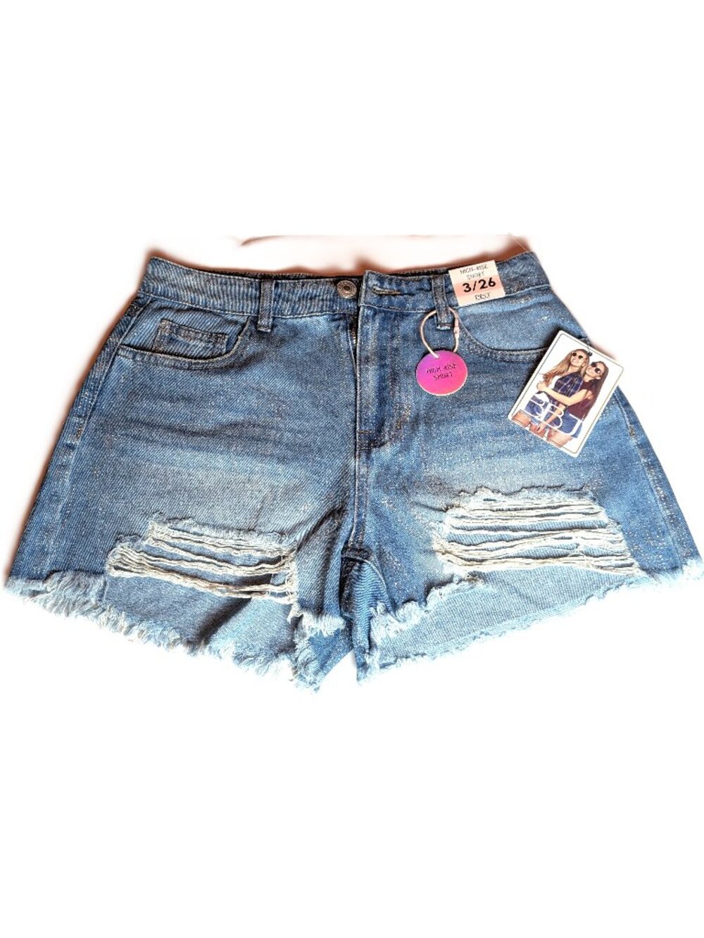BBJ Los Angeles Distressed Jean Bling Accents High Rise Shorts Sz. 3 / 26 New!!